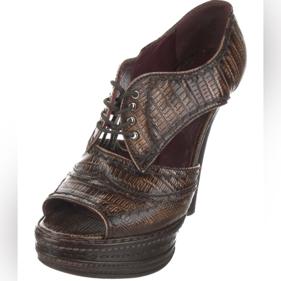 Prada Brown Leather Peep Toe Pumps - Picture 2 of 5